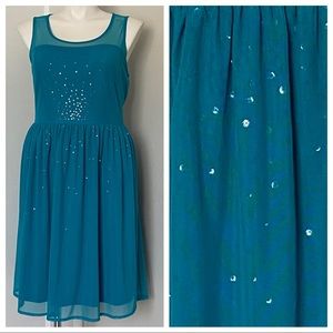 NWOT turquoise blue mesh sequin sparkly tank plus size skater dress